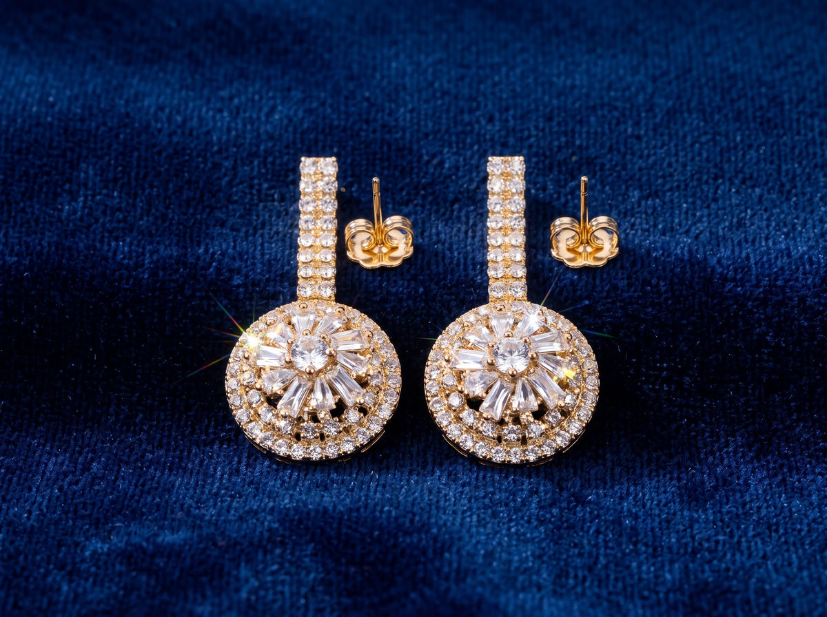 Sparkling Crystal Burst Circular Drop Earrings for Women
