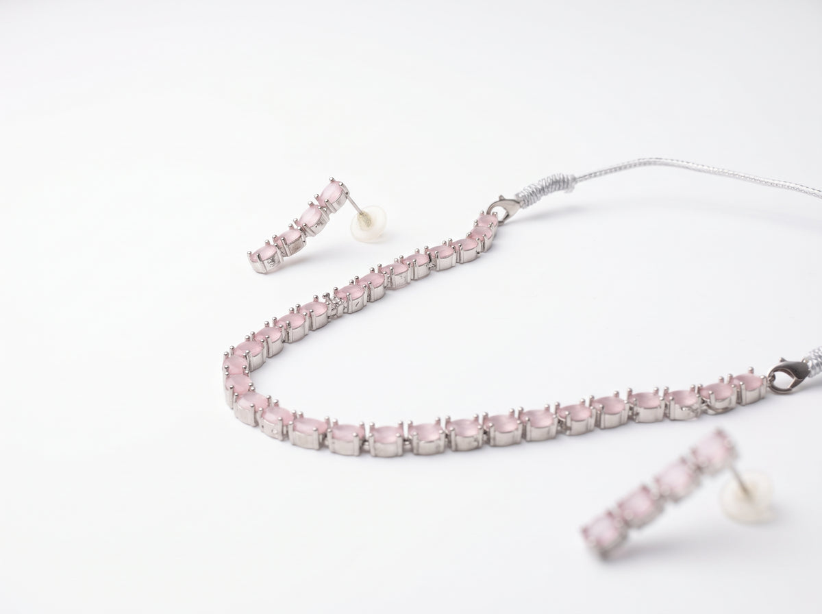 Blush Pink Oval Tennis Necklace & Earring Set