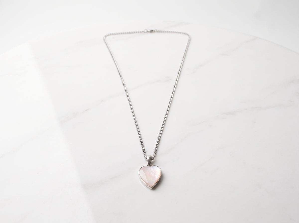 Mother of Pearl Heart Pendant - Silver