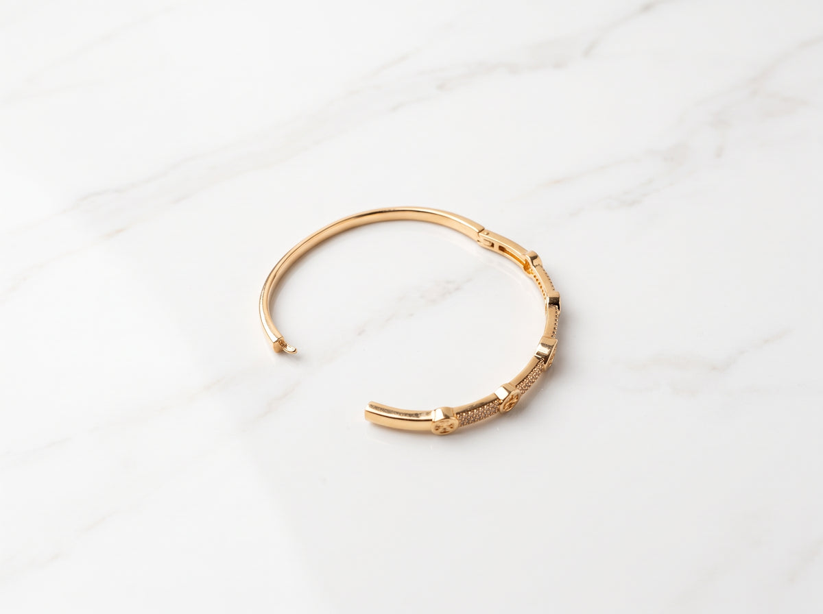 Gold Plated Zircon Crystal Hinged Bracelet