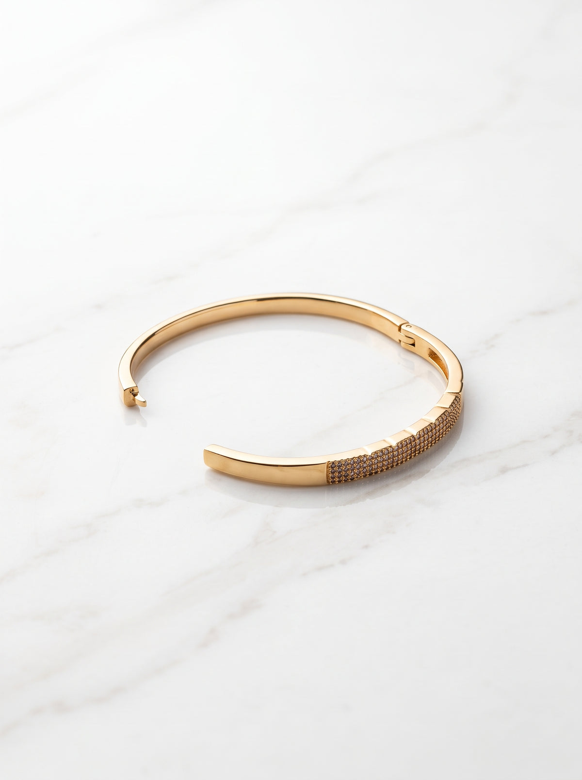 Gold Plated Multi-Row Pavé Zircon Hinged Bracelet