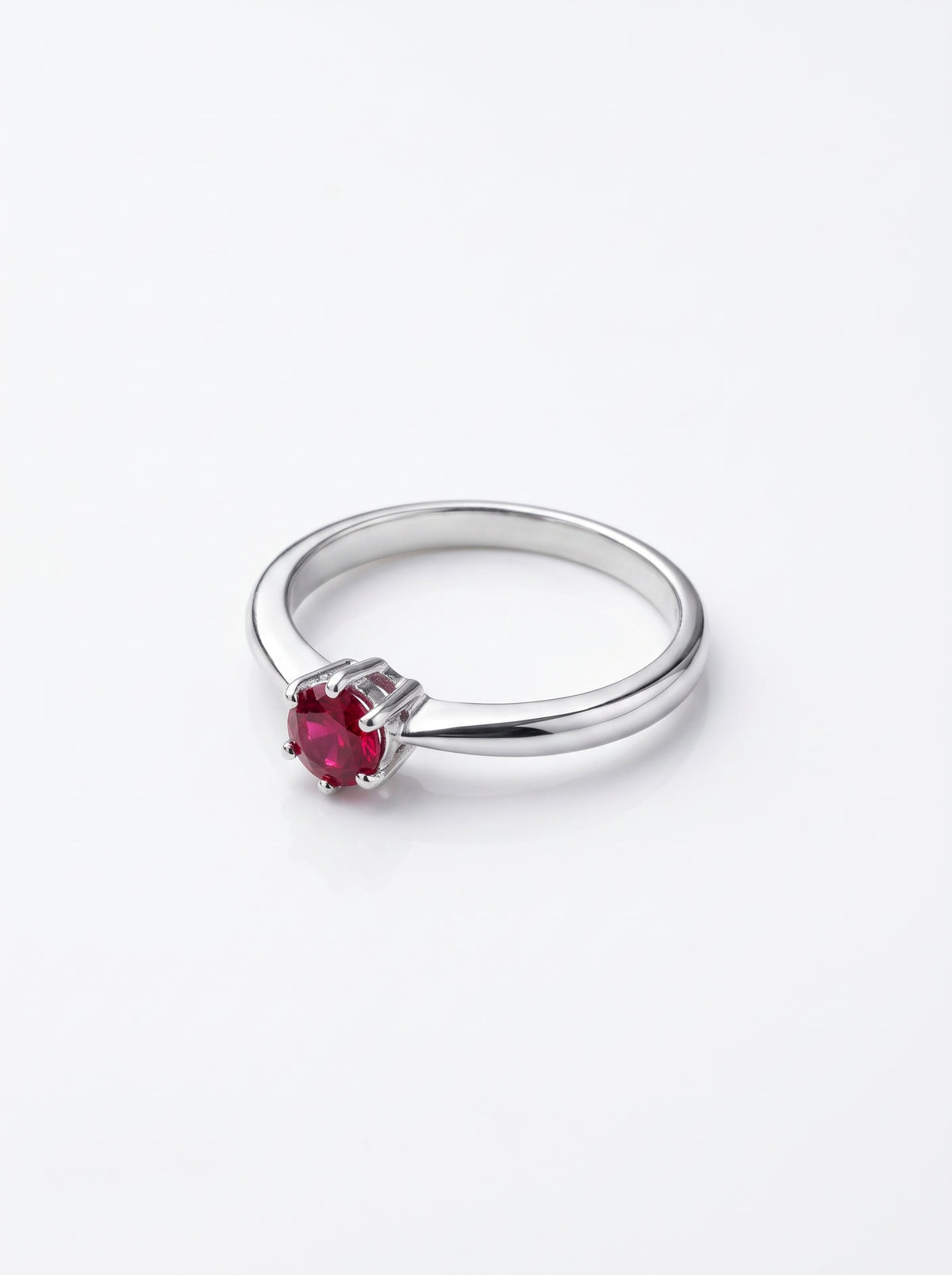 Silver Ruby Red Solitaire Gemstone Ring