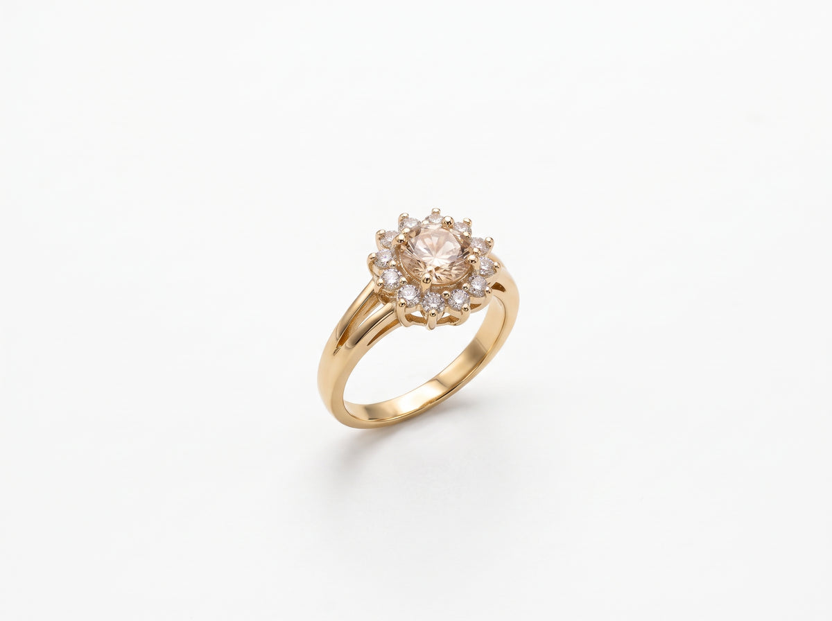 Rose Gold Opal-Style Floral Zircon Halo Split-Shank Ring
