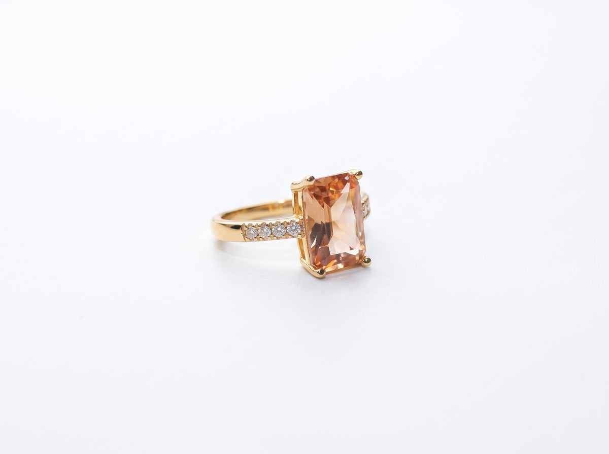 Gold Emerald-Cut Champagne Zircon Pavé Band Ring