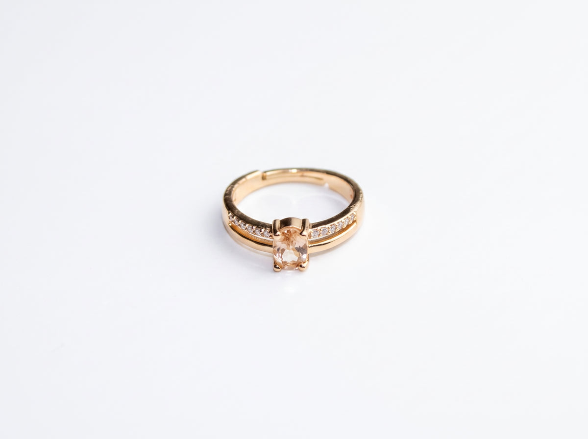 Gold plated Oval Champagne Zircon Split-Band Pavé Ring