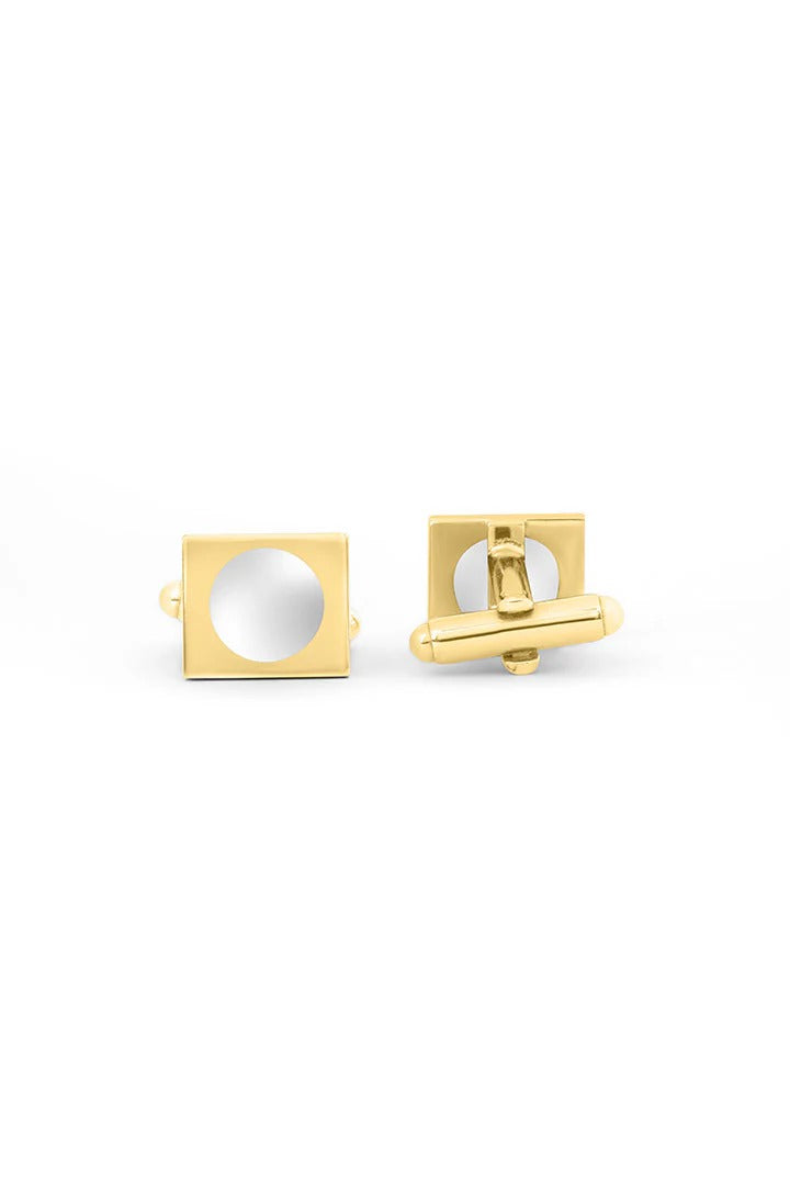 Rectangle Cufflinks – Gold Plated Mother of Pearl Stone