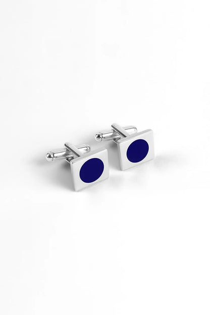 Rectangle Cufflinks – Silver Plated Lapis Blue Stone