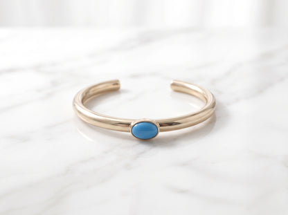 Gold Plated Oval Turquoise Blue Gemstone Open Cuff Bangle