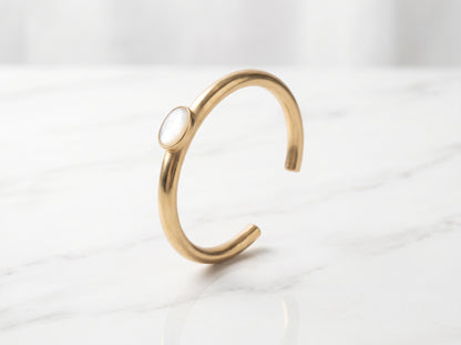 Gold Plated Oval Mother of Pearl Open Cuff Bangle