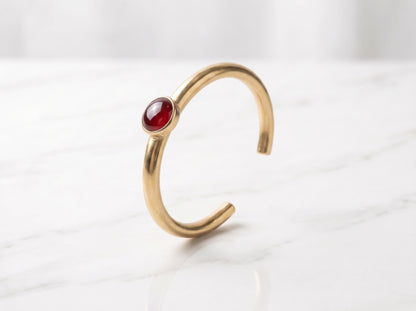Gold Plated Oval Ruby Red Gemstone Open Cuff Bangle
