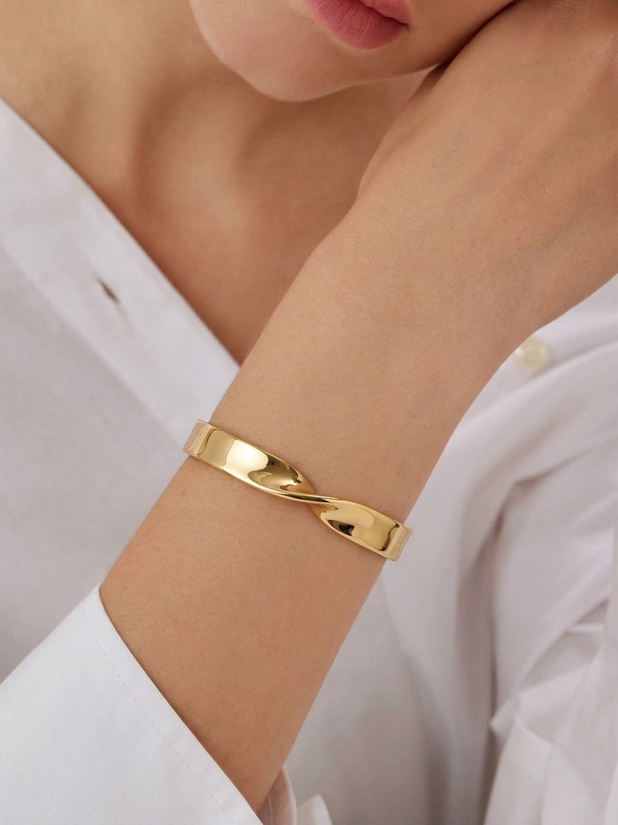 Minimalist Silver & Gold Plated Twisted Band Bangle for Women