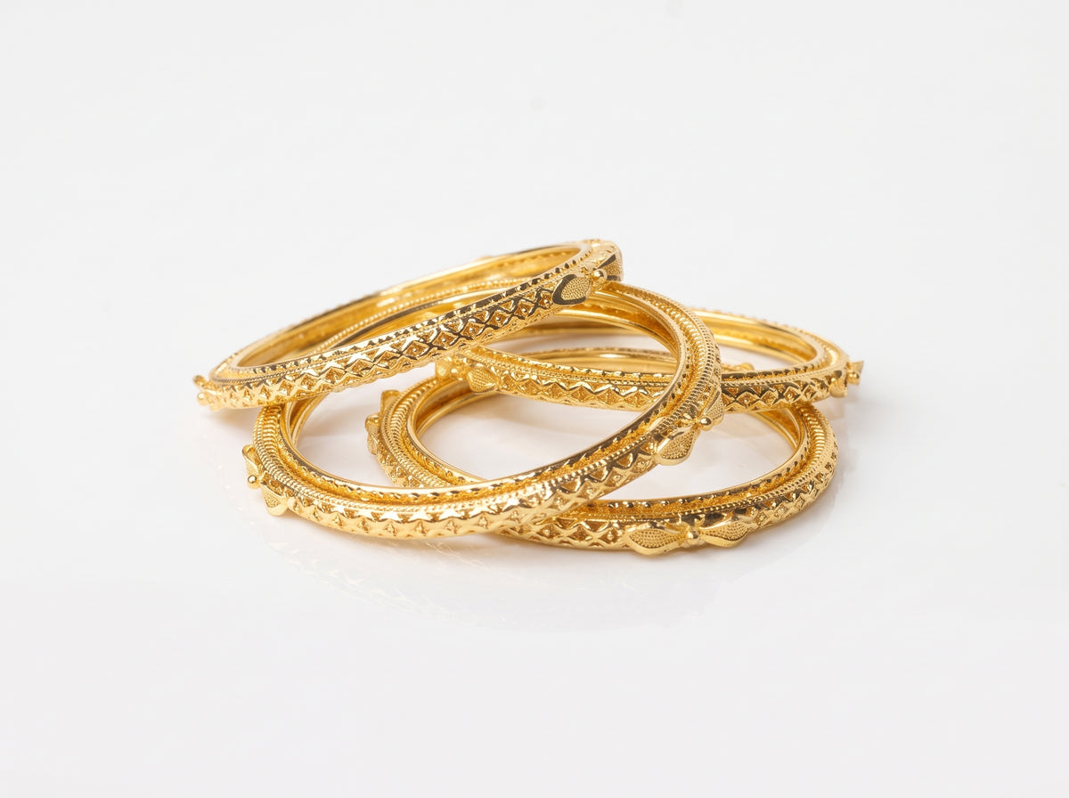 Traditional Gold-Plated Intricate Filigree Bangle (Set of 4)