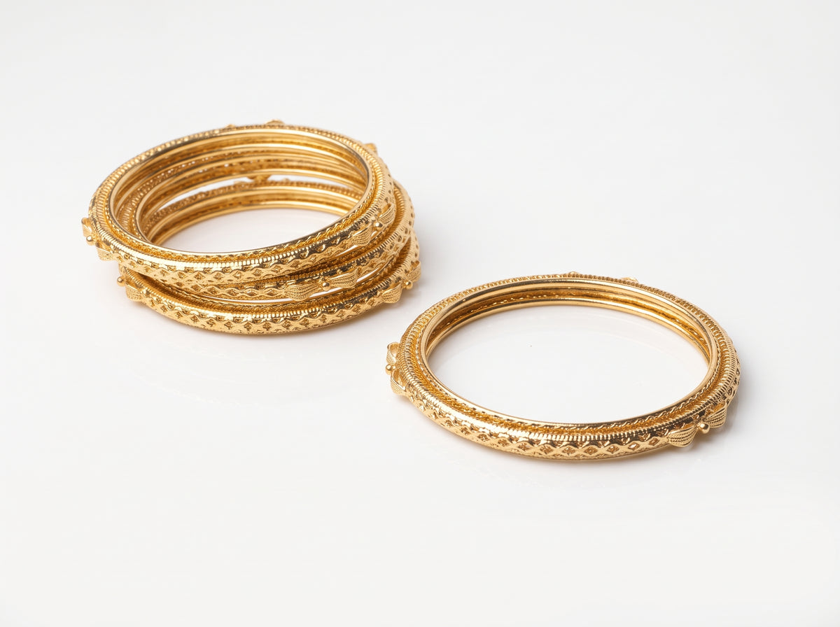 Traditional Gold-Plated Intricate Filigree Bangle (Set of 4)