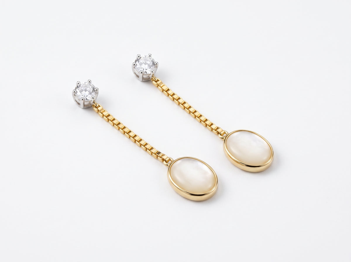 Silver & Gold-Plated Mother of Pearl & Cubic Zirconia Drop Earrings