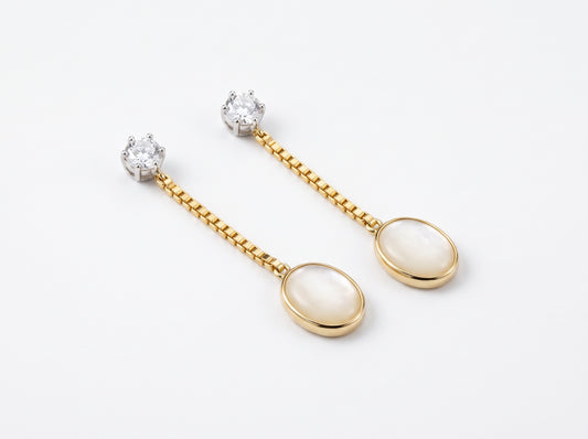 Silver & Gold-Plated Mother of Pearl & Cubic Zirconia Drop Earrings
