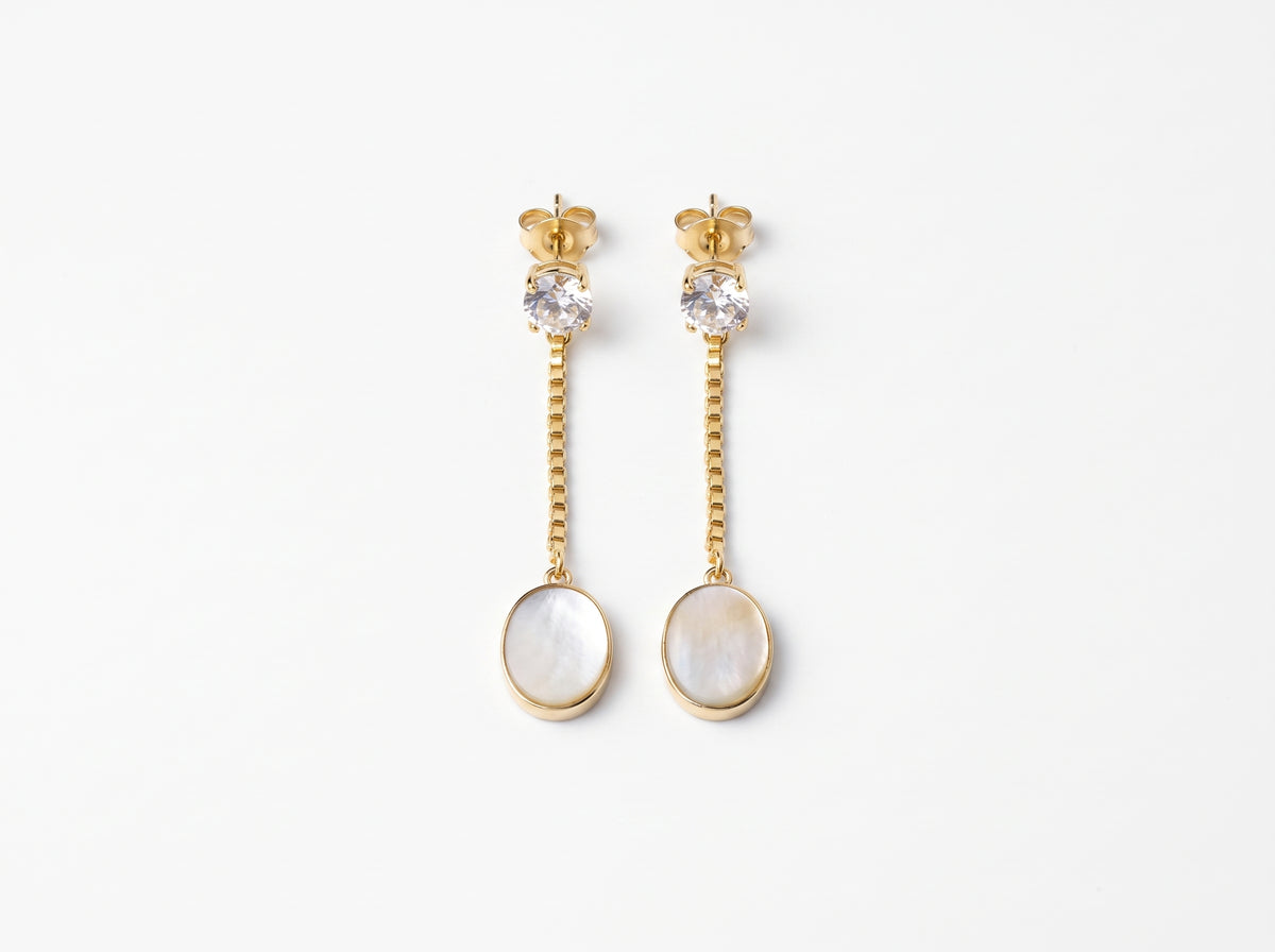 Silver & Gold-Plated Mother of Pearl & Cubic Zirconia Drop Earrings