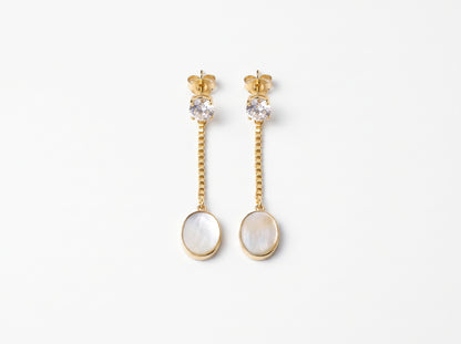 Silver & Gold-Plated Mother of Pearl & Cubic Zirconia Drop Earrings