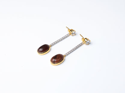 Gold & Silver Plated Drop Earrings with Shimmering Brown & Cubic Zirconia