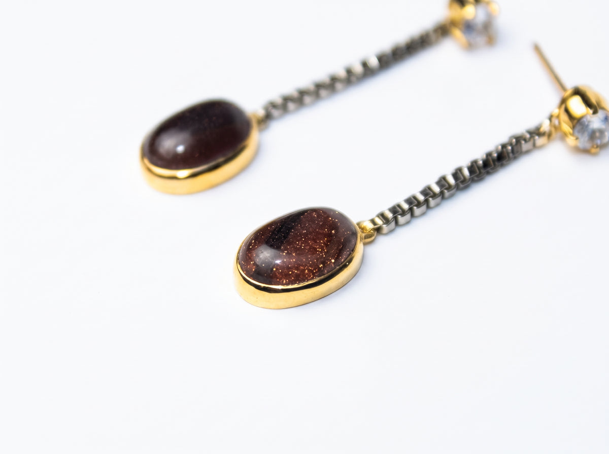 Gold & Silver Plated Drop Earrings with Shimmering Brown & Cubic Zirconia