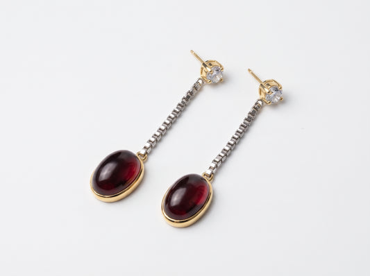 Gold & Silver Plated Drop Earrings with Deep Red Garnet & Cubic Zirconia