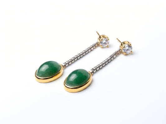 Gold & Silver Plated Drop Earrings with Green Onyx & Cubic Zirconia