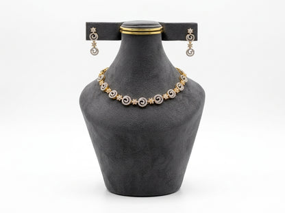 Gold & Silver Plated Cubic Zirconia Swirl Necklace and Earring Set