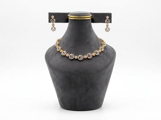 Gold & Silver Plated Cubic Zirconia Swirl Necklace and Earring Set
