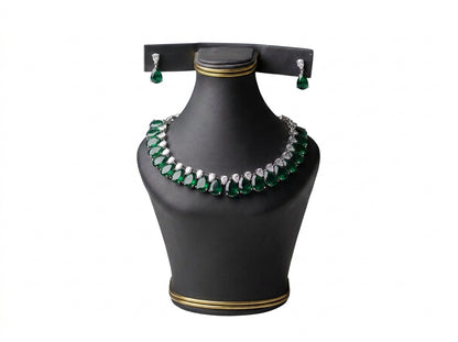 Emerald Green Teardrop & American Diamond Necklace Set