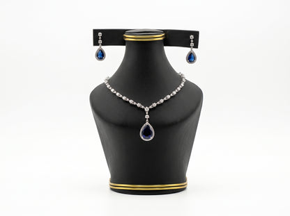 Royal Blue Sapphire Teardrop American Diamond Necklace Set