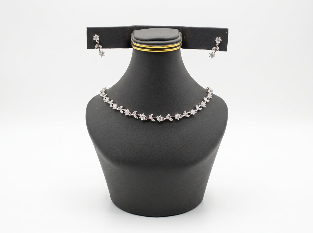 Floral Vine American Diamond Necklace & Earring Set