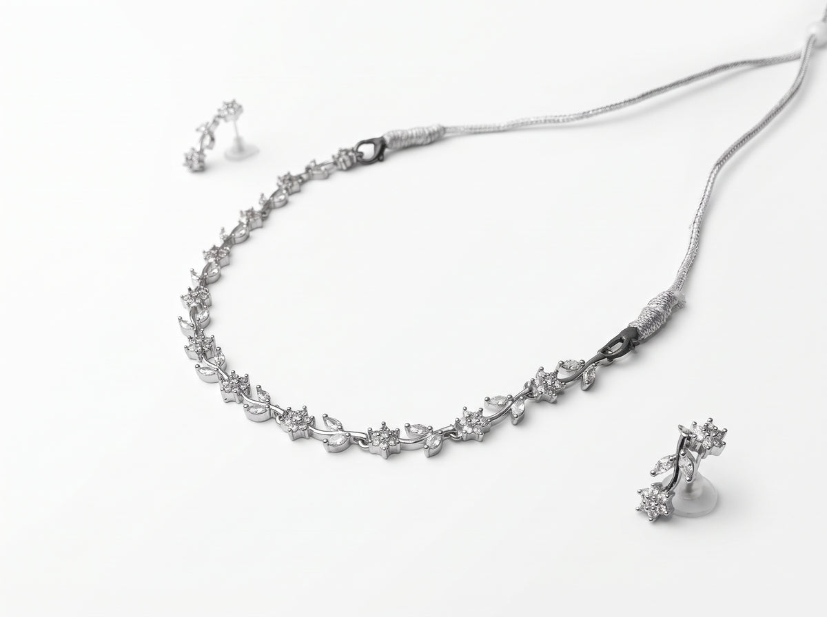 Floral Vine American Diamond Necklace & Earring Set