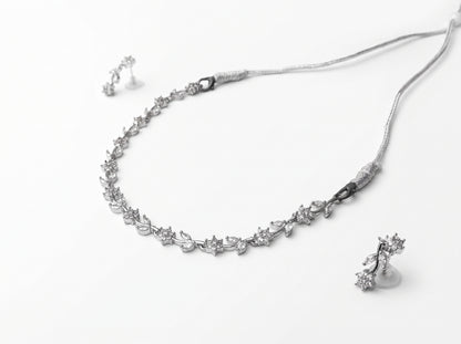 Floral Vine American Diamond Necklace & Earring Set