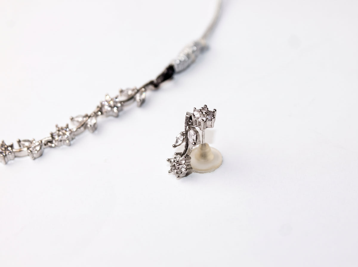 Floral Vine American Diamond Necklace & Earring Set