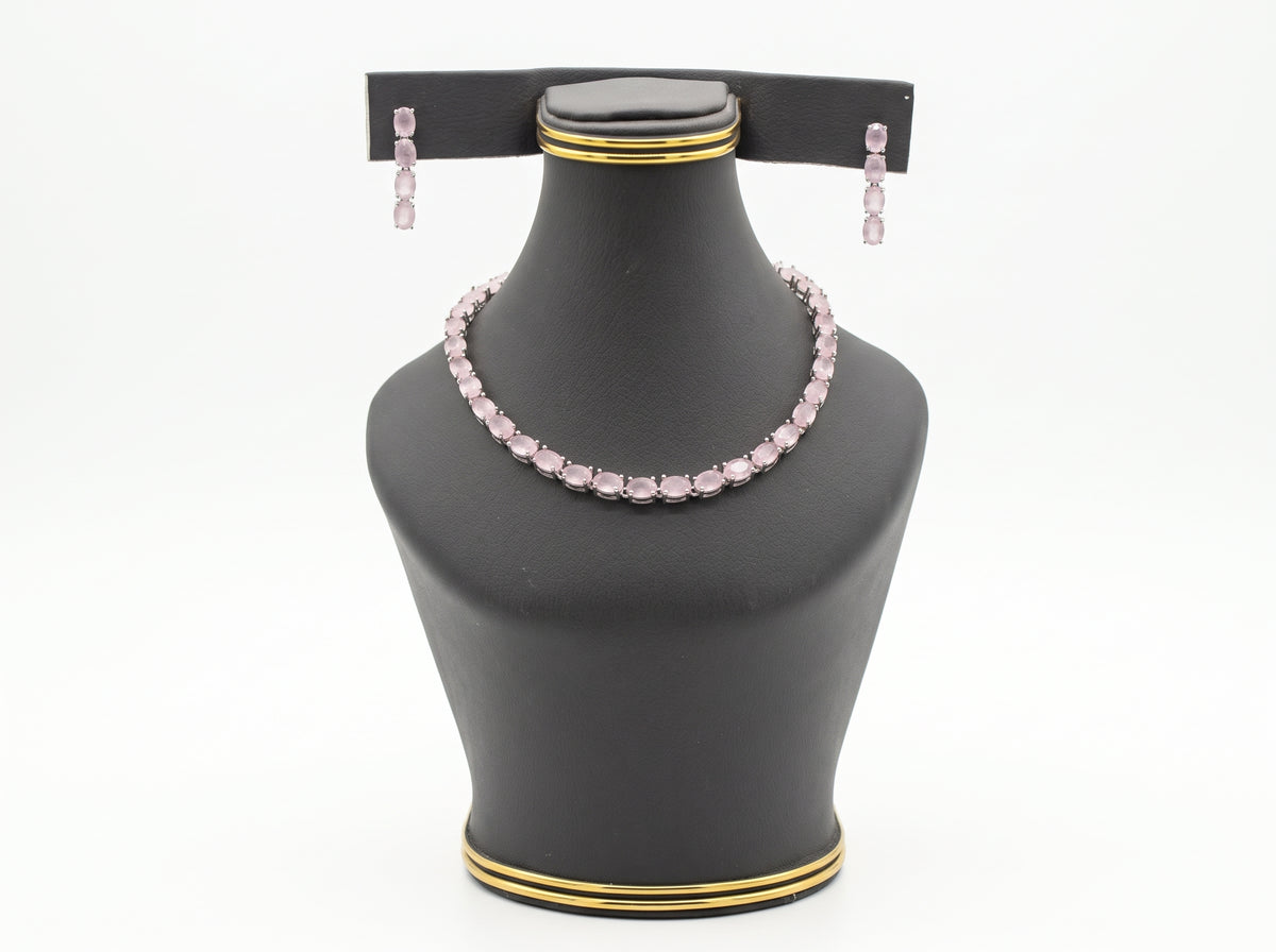 Blush Pink Oval Tennis Necklace & Earring Set