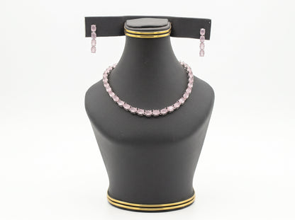 Blush Pink Oval Tennis Necklace & Earring Set