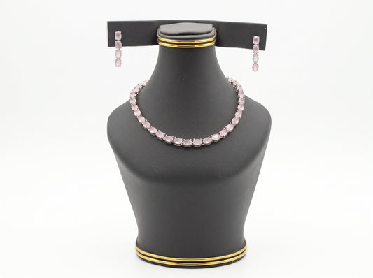 Blush Pink Oval Tennis Necklace & Earring Set