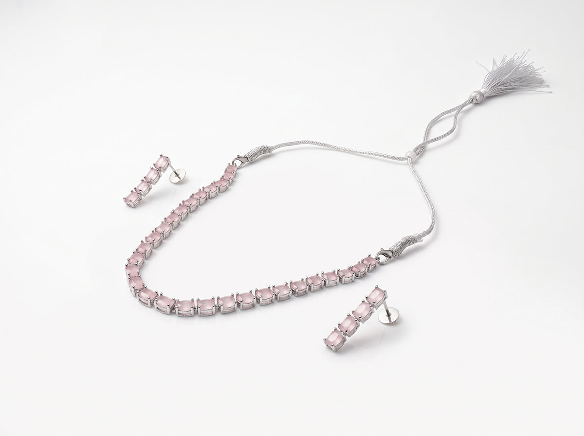 Blush Pink Oval Tennis Necklace & Earring Set
