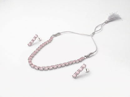 Blush Pink Oval Tennis Necklace & Earring Set