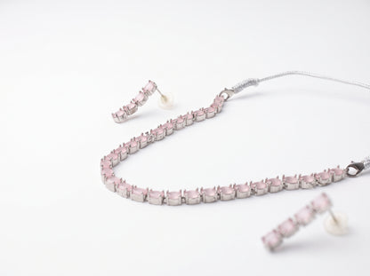 Blush Pink Oval Tennis Necklace & Earring Set