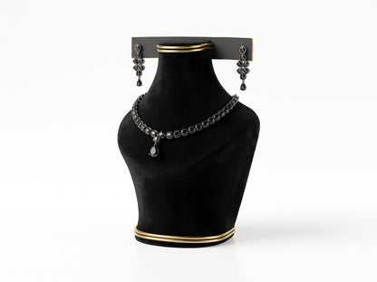 Elegance Jet Black Teardrop sliver plated  Necklace & Earring Set