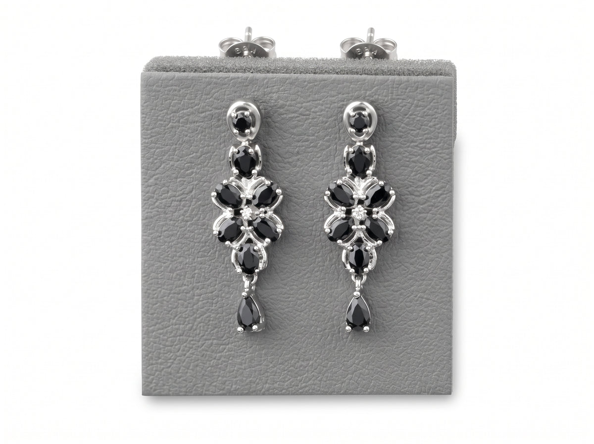 Elegance Jet Black Teardrop sliver plated  Necklace & Earring Set