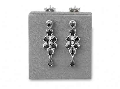 Elegance Jet Black Teardrop sliver plated  Necklace & Earring Set