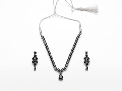 Elegance Jet Black Teardrop sliver plated  Necklace & Earring Set