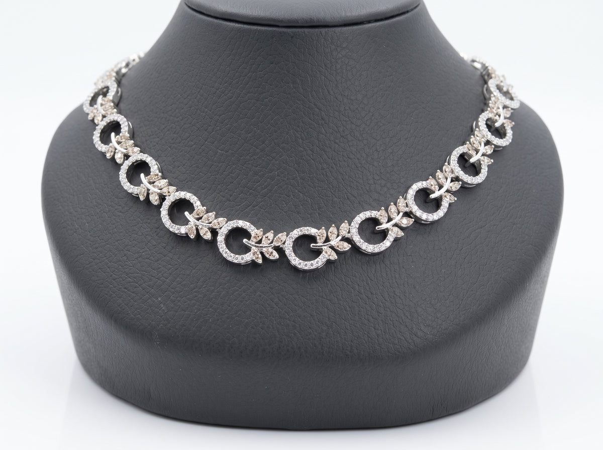 Champagne Leaf & Silver Circle American Diamond silver plated  Necklace