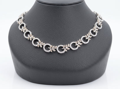 Champagne Leaf & Silver Circle American Diamond silver plated  Necklace