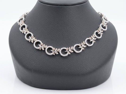 Champagne Leaf & Silver Circle American Diamond silver plated  Necklace