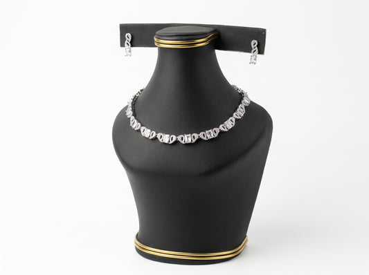 Baguette Cut & Infinity American Diamond silver plated Necklace Set