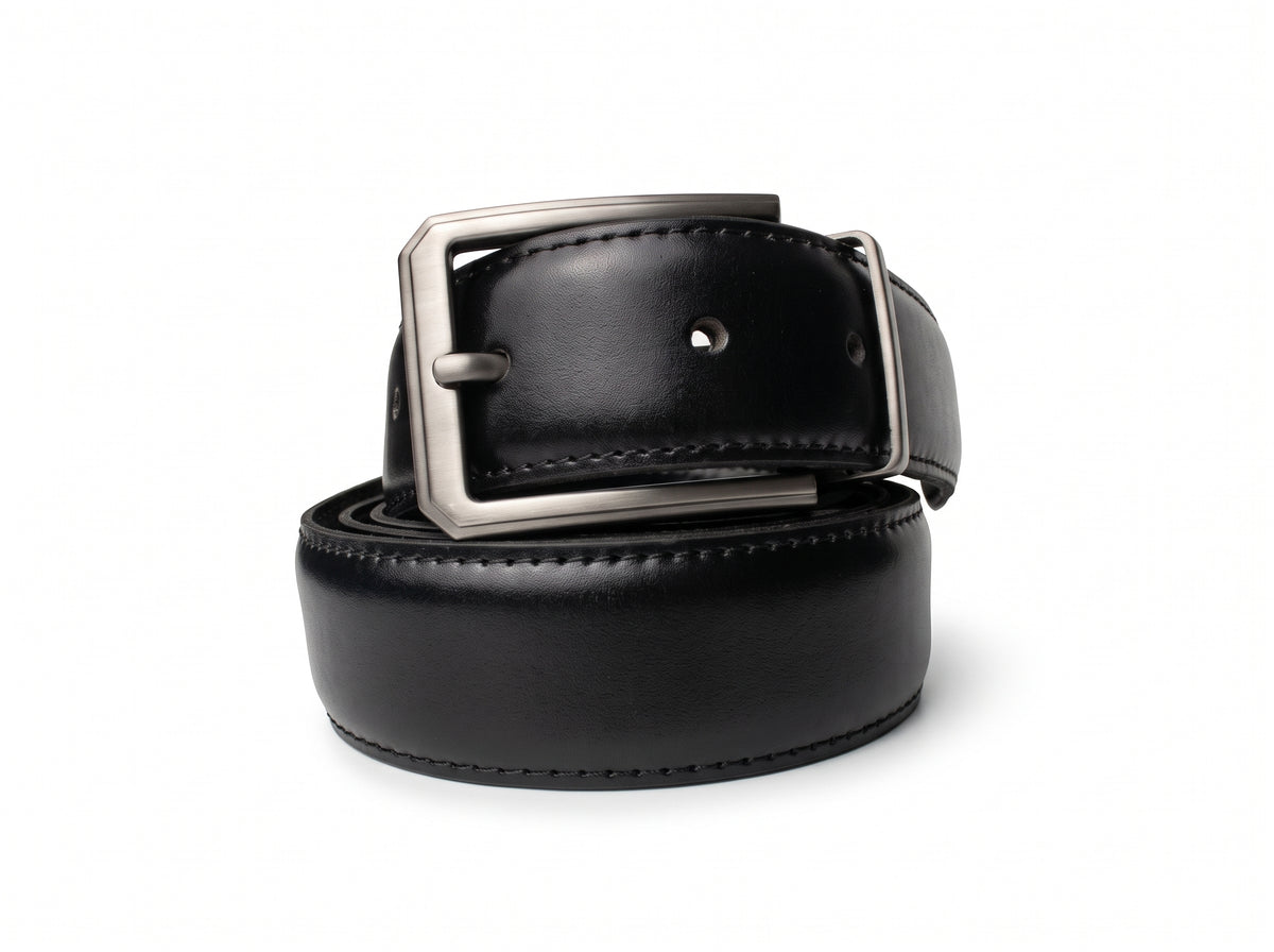 HIGHLIGHT Men's Classic Leather Belt – Matt Gunmetal Buckle