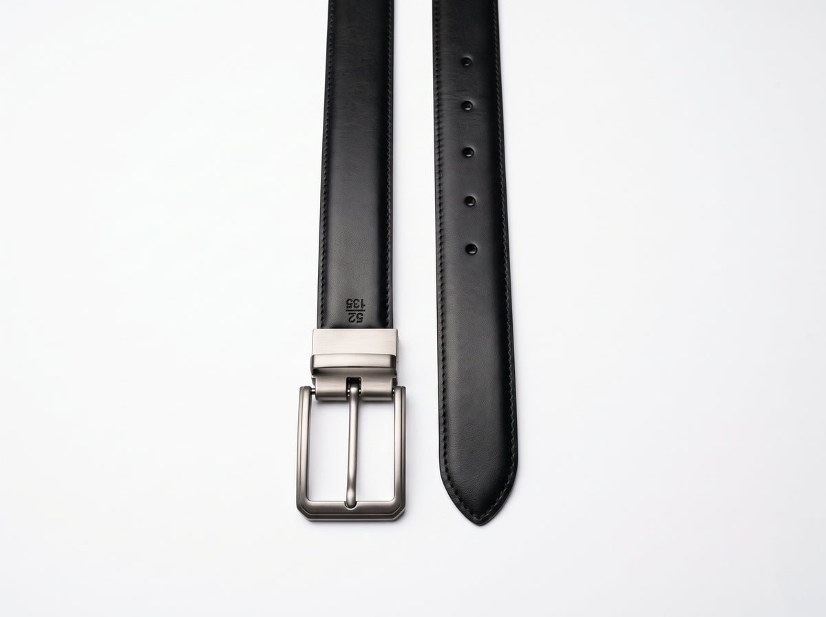 HIGHLIGHT Men's Classic Leather Belt – Matt Gunmetal Buckle