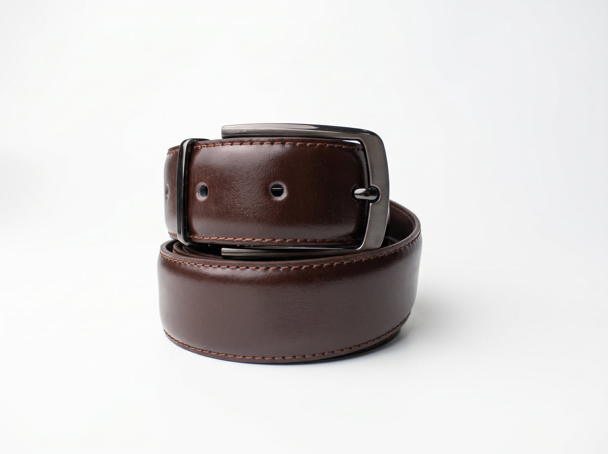 HIGHLIGHT Men's Classic Leather Belt – Matt Gunmetal Buckle